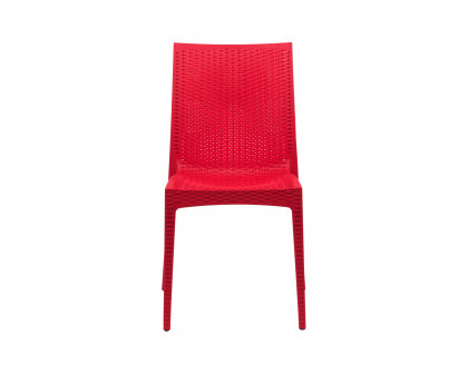 LeisureMod Modern Weave Mace Patio Outdoor Dining Chair - Red