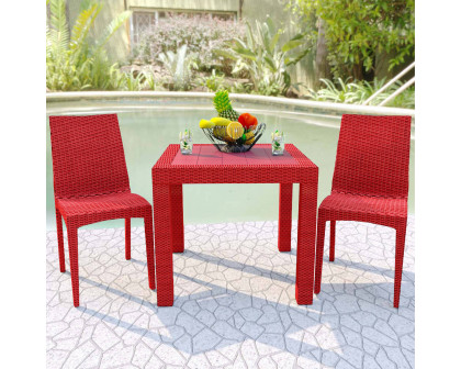 LeisureMod Modern Weave Mace Patio Outdoor Dining Chair - Red