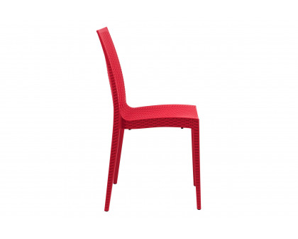 LeisureMod Modern Weave Mace Patio Outdoor Dining Chair - Red