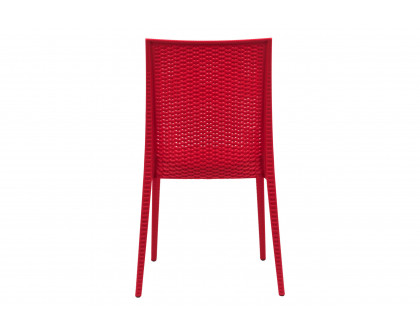 LeisureMod Modern Weave Mace Patio Outdoor Dining Chair - Red