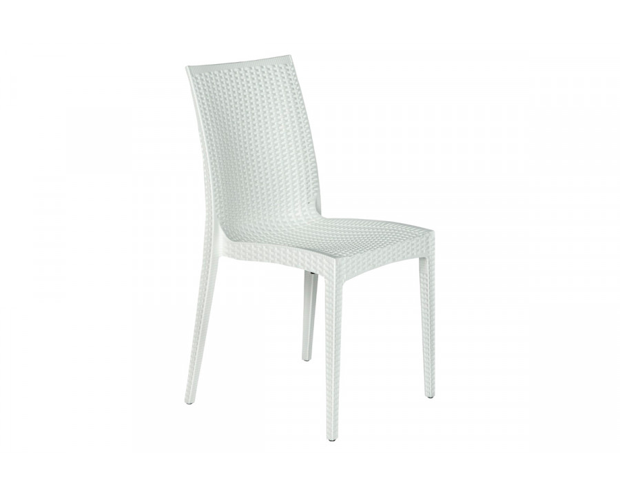 LeisureMod Modern Weave Mace Patio Outdoor Dining Chair - White