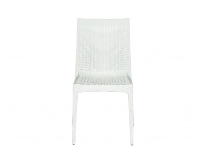 LeisureMod Modern Weave Mace Patio Outdoor Dining Chair - White