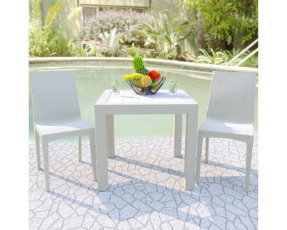 LeisureMod Modern Weave Mace Patio Outdoor Dining Chair - White