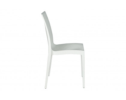 LeisureMod Modern Weave Mace Patio Outdoor Dining Chair - White