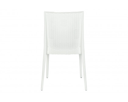 LeisureMod Modern Weave Mace Patio Outdoor Dining Chair - White