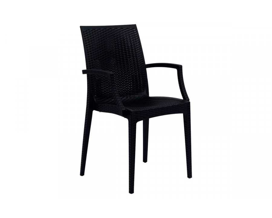 LeisureMod Modern Weave Mace Patio Outdoor Dining Armchair - Black