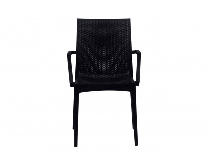 LeisureMod Modern Weave Mace Patio Outdoor Dining Armchair - Black