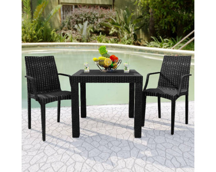 LeisureMod Modern Weave Mace Patio Outdoor Dining Armchair - Black