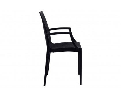 LeisureMod Modern Weave Mace Patio Outdoor Dining Armchair - Black