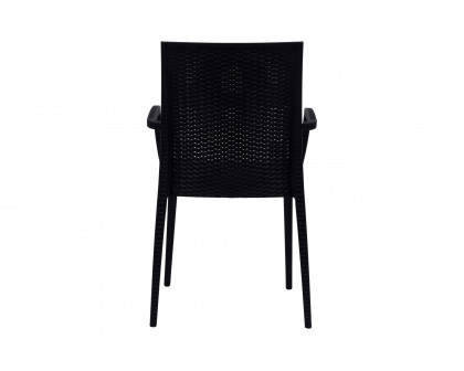 LeisureMod Modern Weave Mace Patio Outdoor Dining Armchair - Black