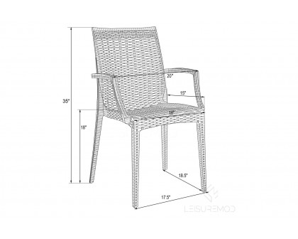 LeisureMod Modern Weave Mace Patio Outdoor Dining Armchair - Black