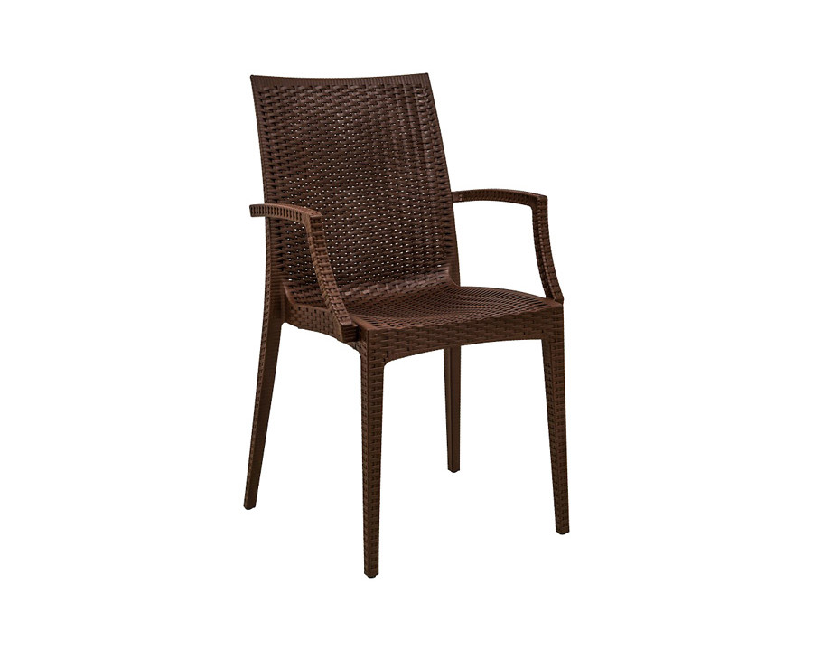 LeisureMod Modern Weave Mace Patio Outdoor Dining Armchair - Brown