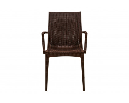 LeisureMod Modern Weave Mace Patio Outdoor Dining Armchair - Brown