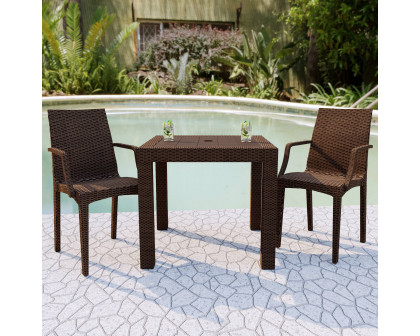 LeisureMod Modern Weave Mace Patio Outdoor Dining Armchair - Brown