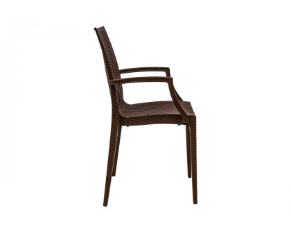 LeisureMod Modern Weave Mace Patio Outdoor Dining Armchair - Brown