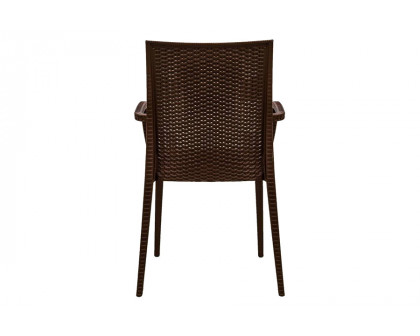 LeisureMod Modern Weave Mace Patio Outdoor Dining Armchair - Brown