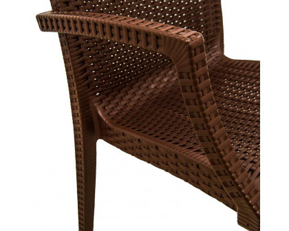 LeisureMod Modern Weave Mace Patio Outdoor Dining Armchair - Brown