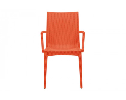 LeisureMod Modern Weave Mace Patio Outdoor Dining Armchair - Orange