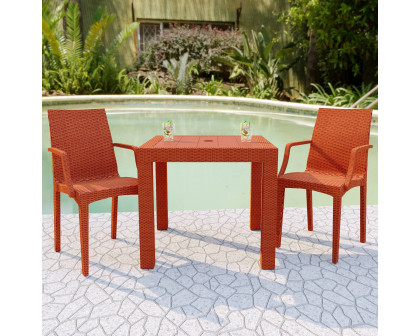 LeisureMod Modern Weave Mace Patio Outdoor Dining Armchair - Orange