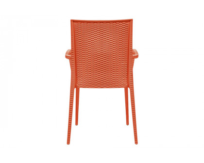 LeisureMod Modern Weave Mace Patio Outdoor Dining Armchair - Orange