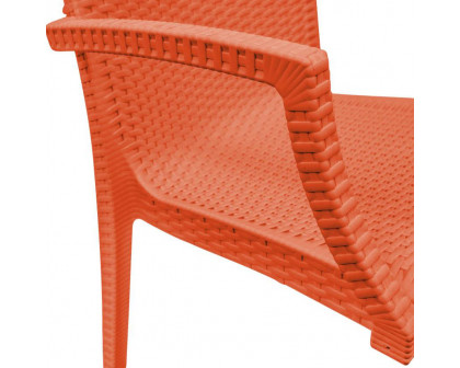 LeisureMod Modern Weave Mace Patio Outdoor Dining Armchair - Orange