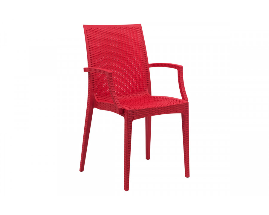 LeisureMod Modern Weave Mace Patio Outdoor Dining Armchair - Red