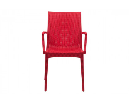 LeisureMod Modern Weave Mace Patio Outdoor Dining Armchair - Red