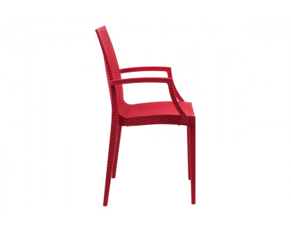 LeisureMod Modern Weave Mace Patio Outdoor Dining Armchair - Red