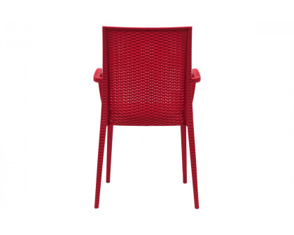 LeisureMod Modern Weave Mace Patio Outdoor Dining Armchair - Red