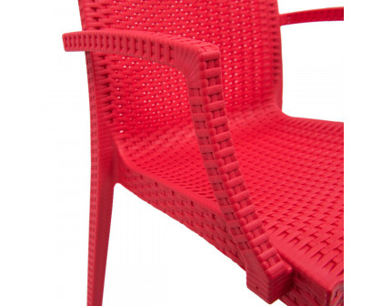 LeisureMod Modern Weave Mace Patio Outdoor Dining Armchair - Red