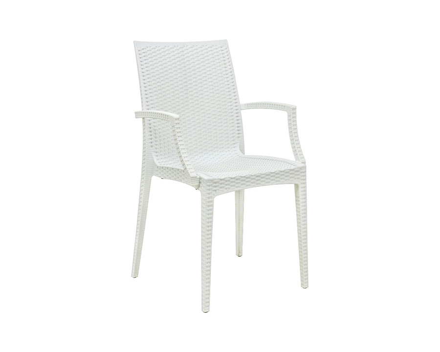 LeisureMod Modern Weave Mace Patio Outdoor Dining Armchair - White