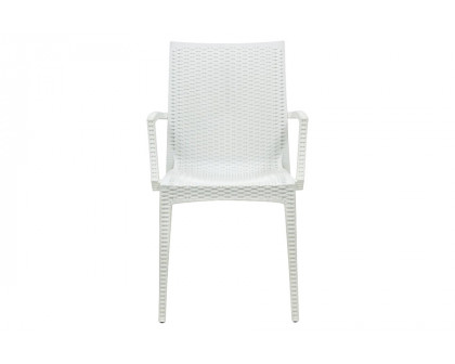 LeisureMod Modern Weave Mace Patio Outdoor Dining Armchair - White