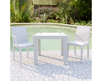 LeisureMod Modern Weave Mace Patio Outdoor Dining Armchair - White