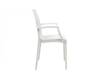 LeisureMod Modern Weave Mace Patio Outdoor Dining Armchair - White