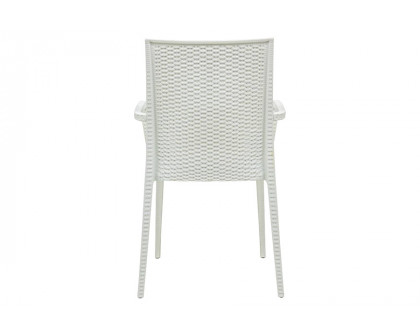 LeisureMod Modern Weave Mace Patio Outdoor Dining Armchair - White