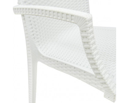 LeisureMod Modern Weave Mace Patio Outdoor Dining Armchair - White