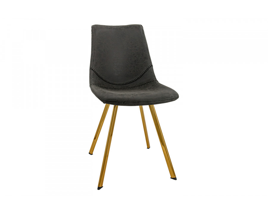 LeisureMod Markley Modern Leather Dining Chair with Gold Metal Legs - Charcoal/Black