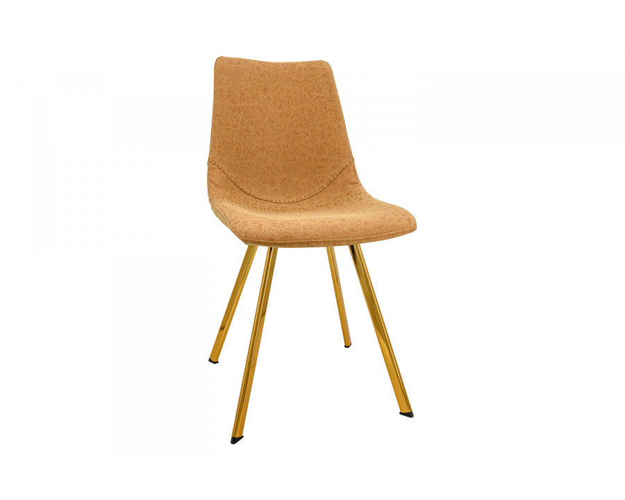 LeisureMod Markley Modern Leather Dining Chair with Gold Metal Legs - Light Brown