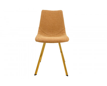 LeisureMod Markley Modern Leather Dining Chair with Gold Metal Legs - Light Brown