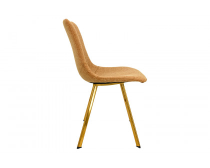 LeisureMod Markley Modern Leather Dining Chair with Gold Metal Legs - Light Brown