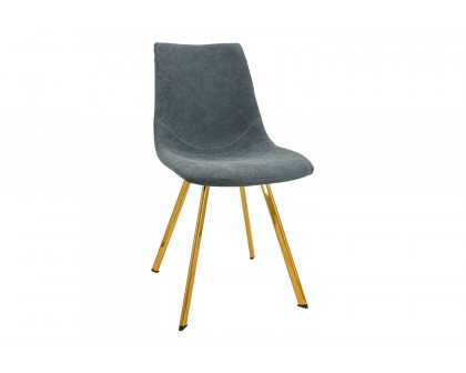 LeisureMod Markley Modern Leather Dining Chair with Gold Metal Legs - Peacock/Blue