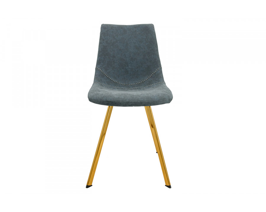 LeisureMod Markley Modern Leather Dining Chair with Gold Metal Legs - Peacock/Blue