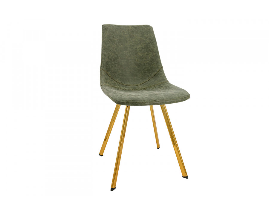 LeisureMod Markley Modern Leather Dining Chair with Gold Metal Legs - Olive Green