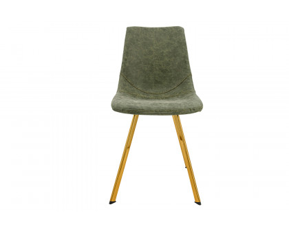 LeisureMod Markley Modern Leather Dining Chair with Gold Metal Legs - Olive Green