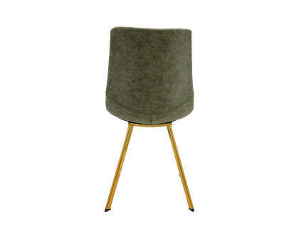 LeisureMod Markley Modern Leather Dining Chair with Gold Metal Legs - Olive Green