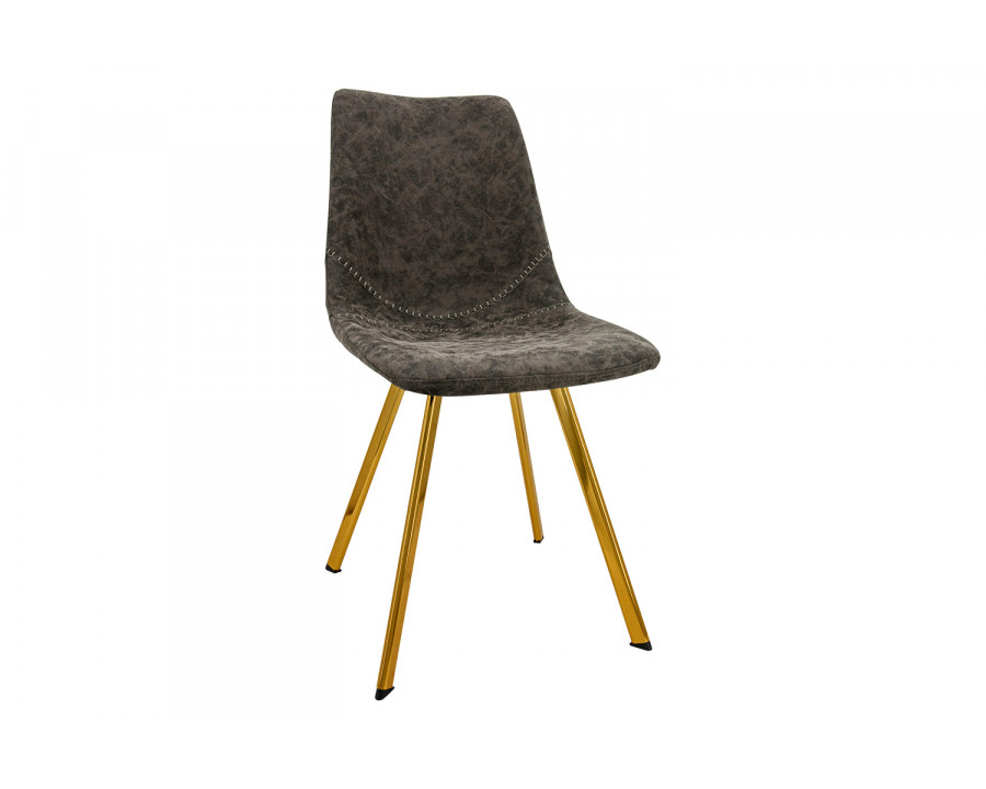 LeisureMod Markley Modern Leather Dining Chair with Gold Metal Legs - Gray