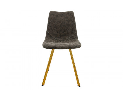 LeisureMod Markley Modern Leather Dining Chair with Gold Metal Legs - Gray