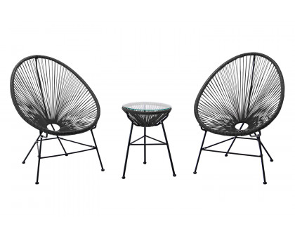 LeisureMod Montara 3 Piece Outdoor Lounge Patio Chairs with Glass Top Table