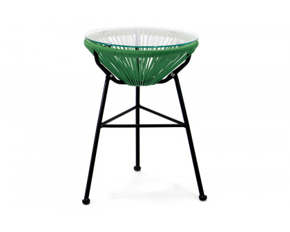 LeisureMod Montara 3 Piece Outdoor Lounge Patio Chairs with Glass Top Table - Dark Green