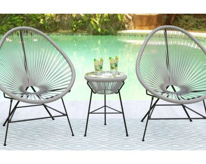 LeisureMod Montara 3 Piece Outdoor Lounge Patio Chairs with Glass Top Table - Gray